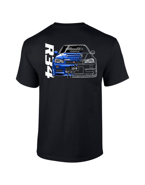 JDM T-Shirt Japanese Modified Automotive Street Drift Drag Race Car R34 Skyline